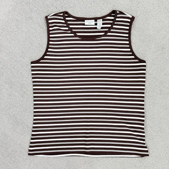 Covington Striped Ribbed Knit Tank Top Brown White Medium Stretchy - Picture 10 of 10